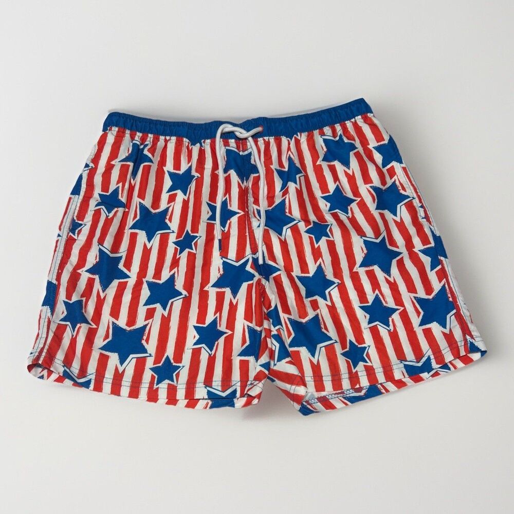 Celebrate Patriotic Mens Size L 36-38 Swim Trunks USA Stars Stripes Board Shorts